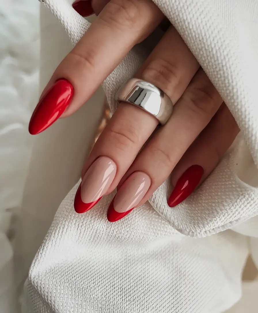 red summer nails that pop in 2025 Bold Red with Modern French Flair