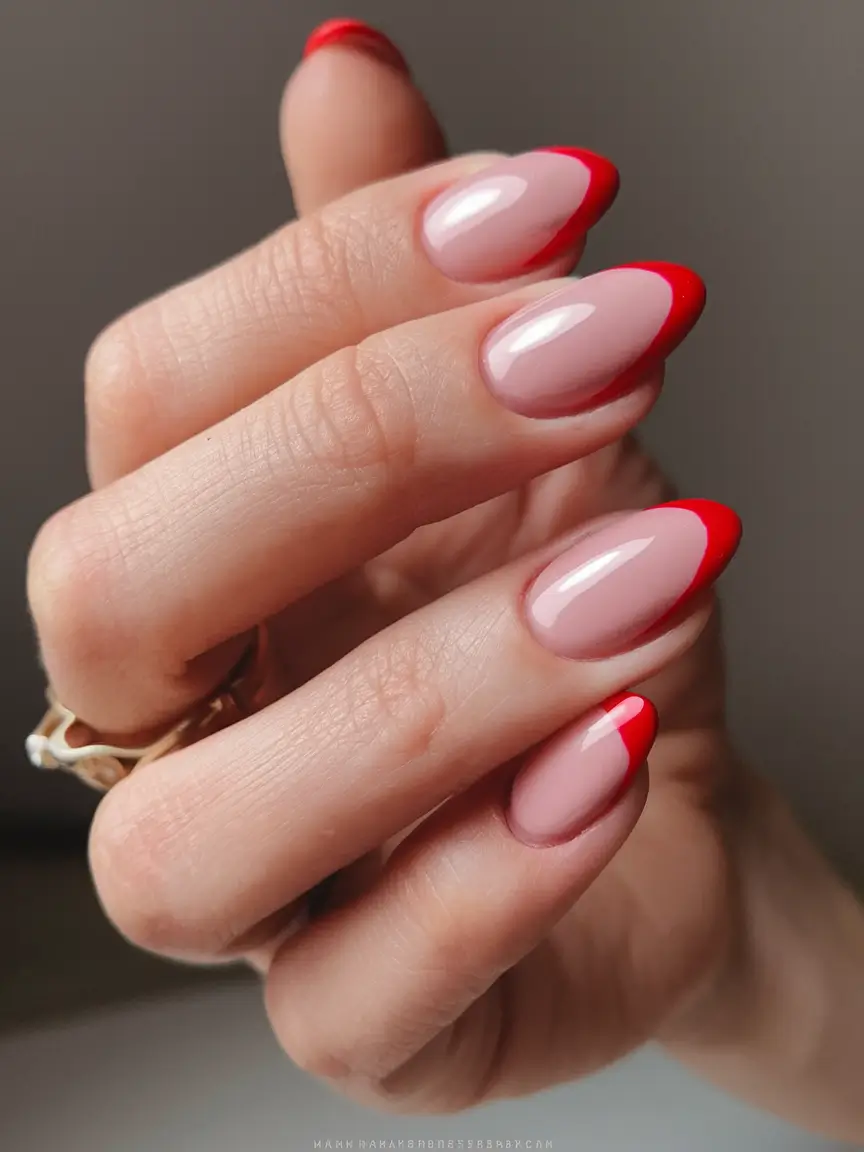 red summer nails that pop in 2025 Crimson French Tips with a Summer Twist