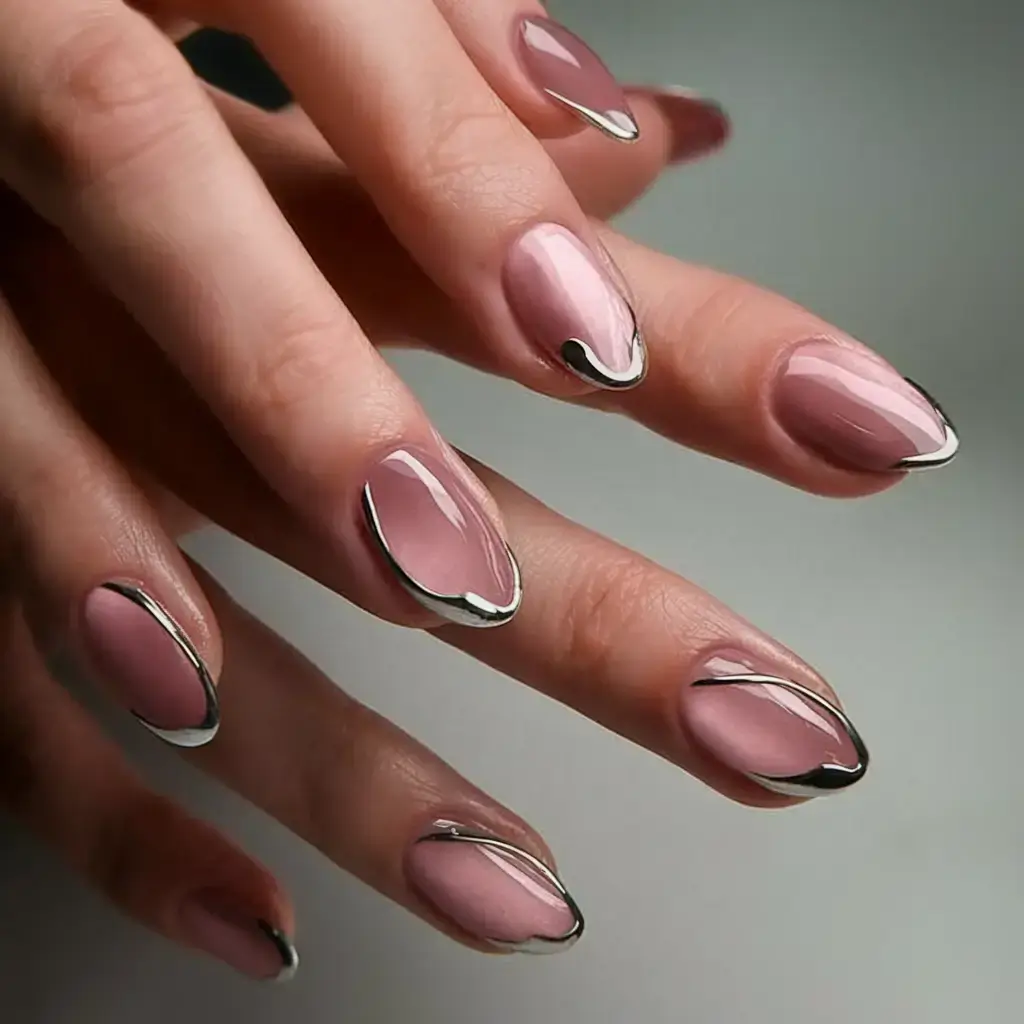 round summer nails that slay in 2025 Chrome-Edged Pink Modern Art