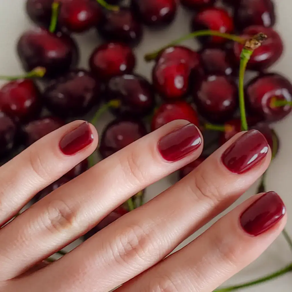 round summer nails that slay in 2025 Black Cherry Jelly Sophistication