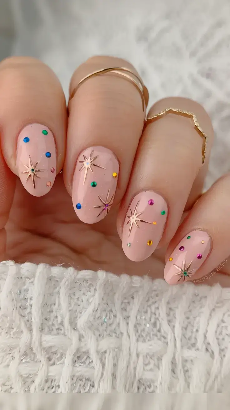 round summer nails that slay in 2025 Celestial Confetti Chic
