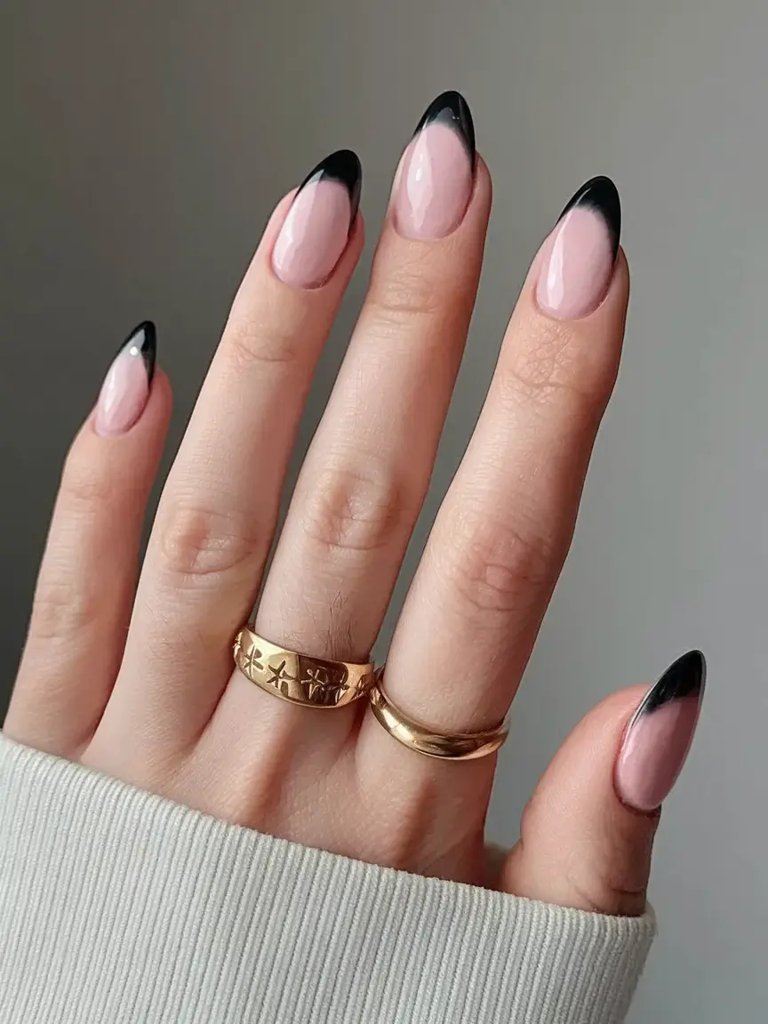 round summer nails that slay in 2025 Sharp French Noir