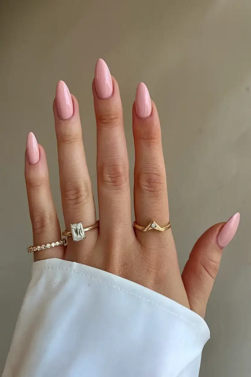 round summer nails that slay in 2025 Rosé Almond Luxury