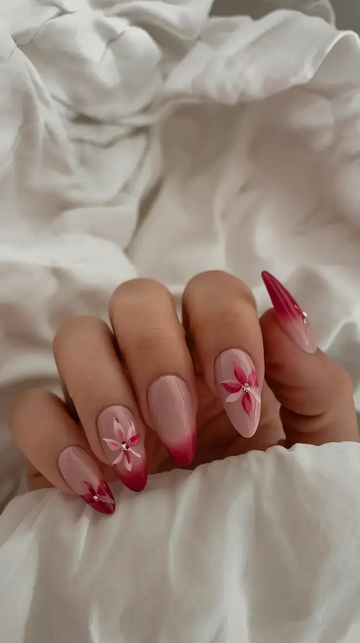 round summer nails that slay in 2025 Blossom Fade Romance