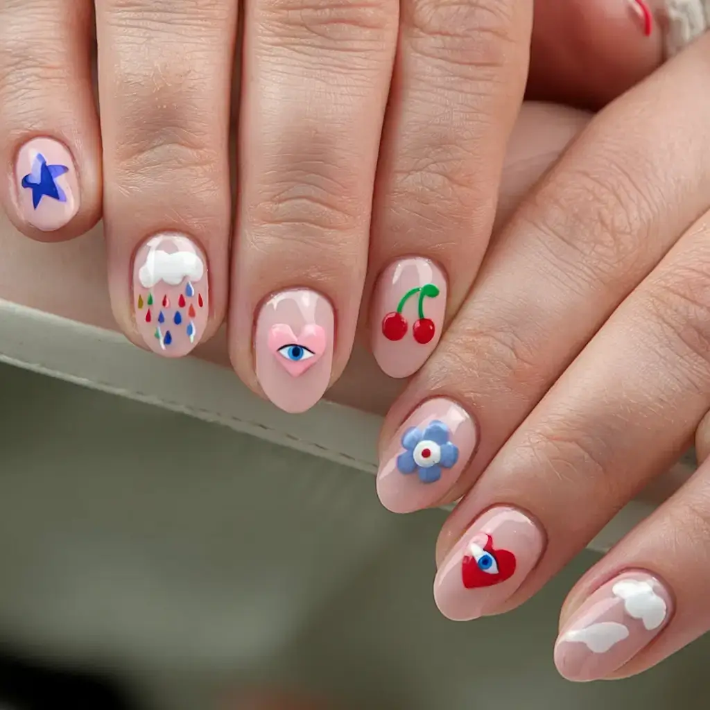 round summer nails that slay in 2025 Playful Emoji Art Pop