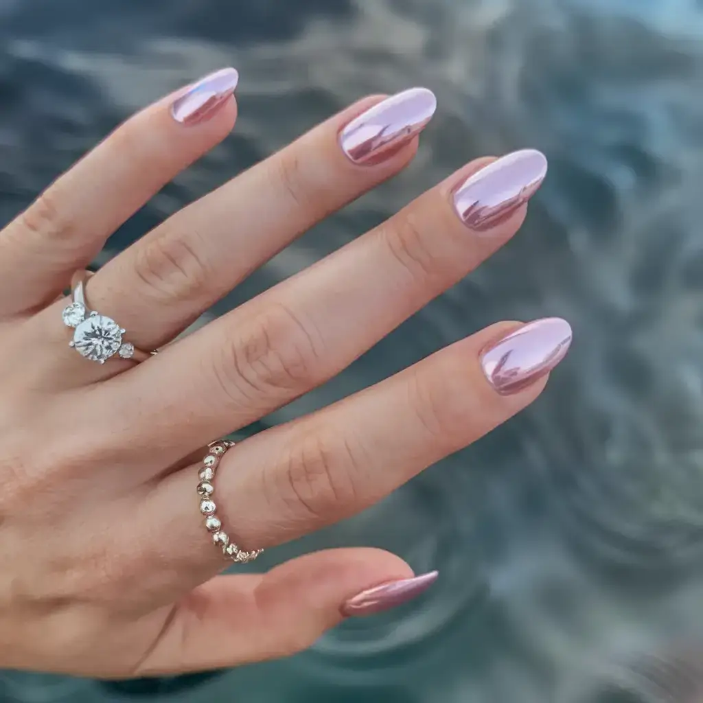 round summer nails that slay in 2025 Rose Chrome Mirror Magic