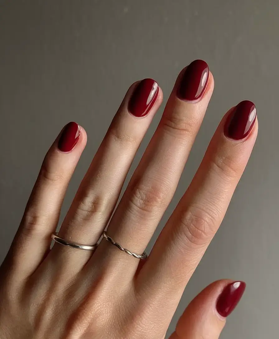 round summer nails that slay in 2025 Deep Cherry Seduction