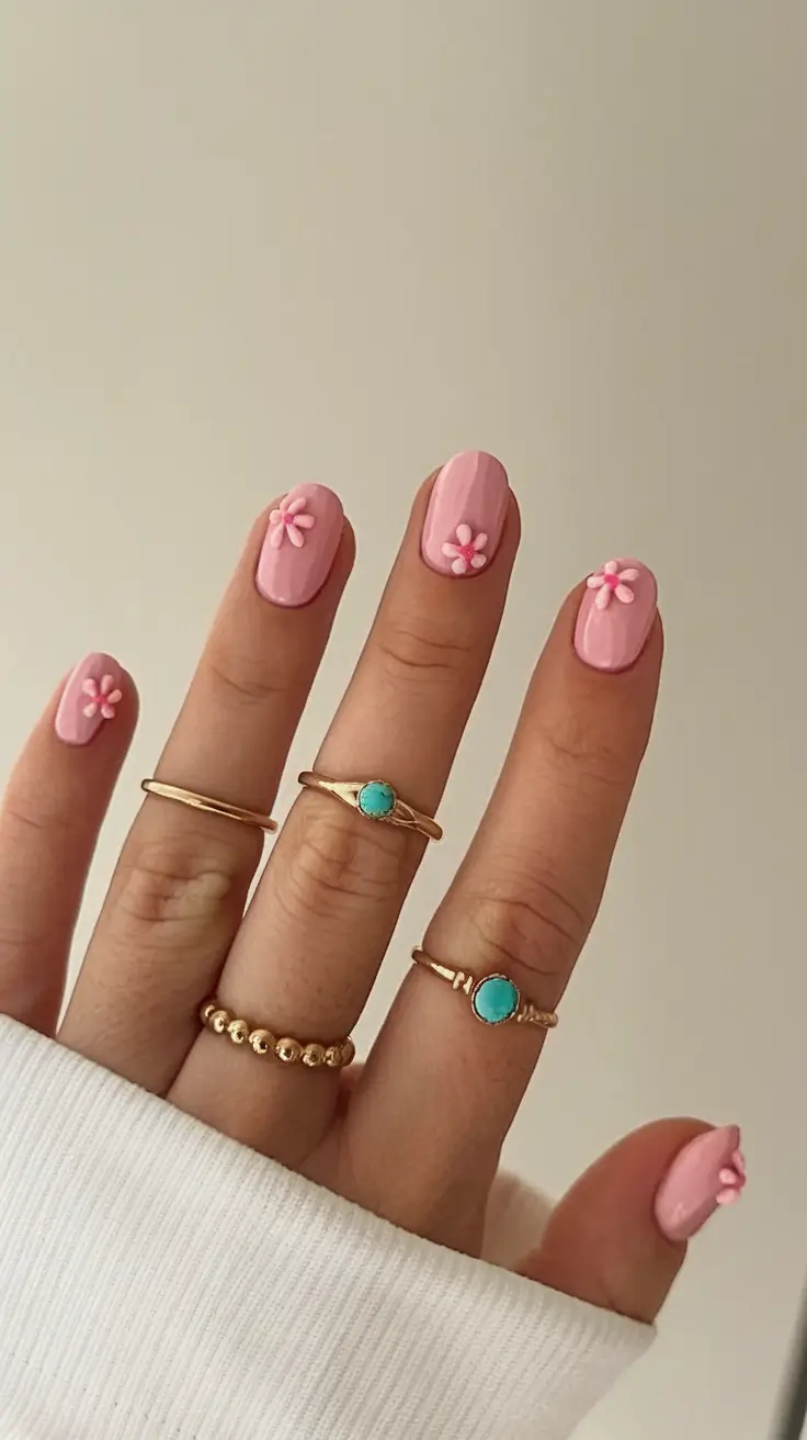 short acrylic nails for summer 2025 vibes Pop Blossom Accents