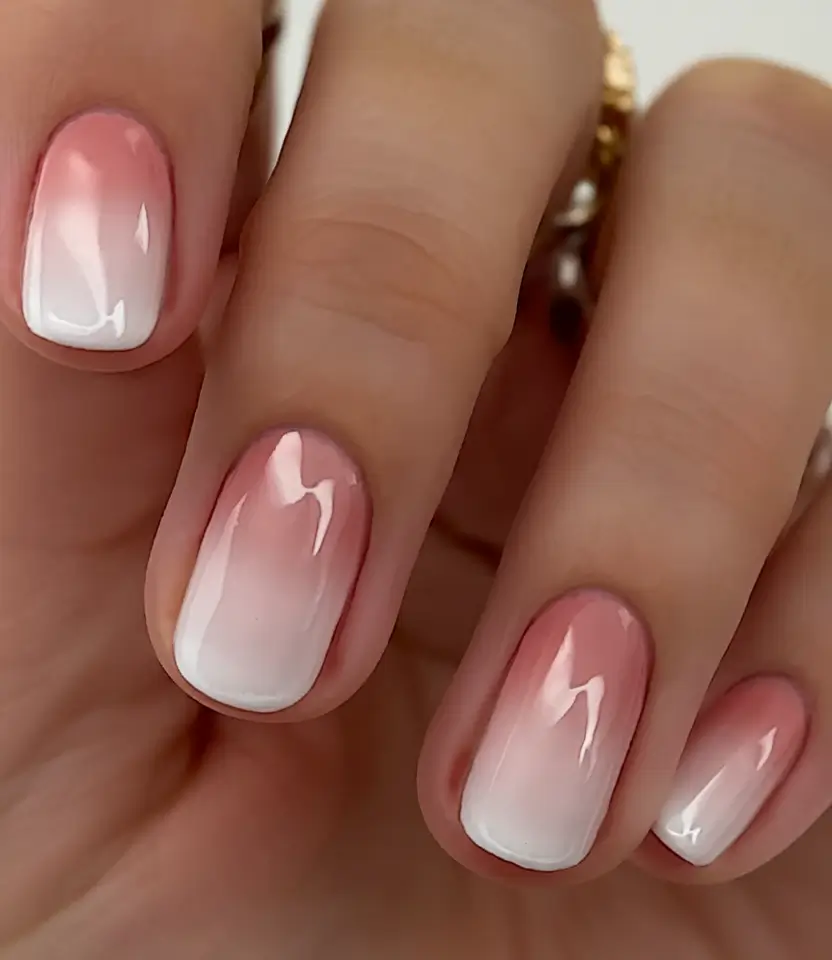 short acrylic nails for summer 2025 vibes Rosy Ombré Serenity