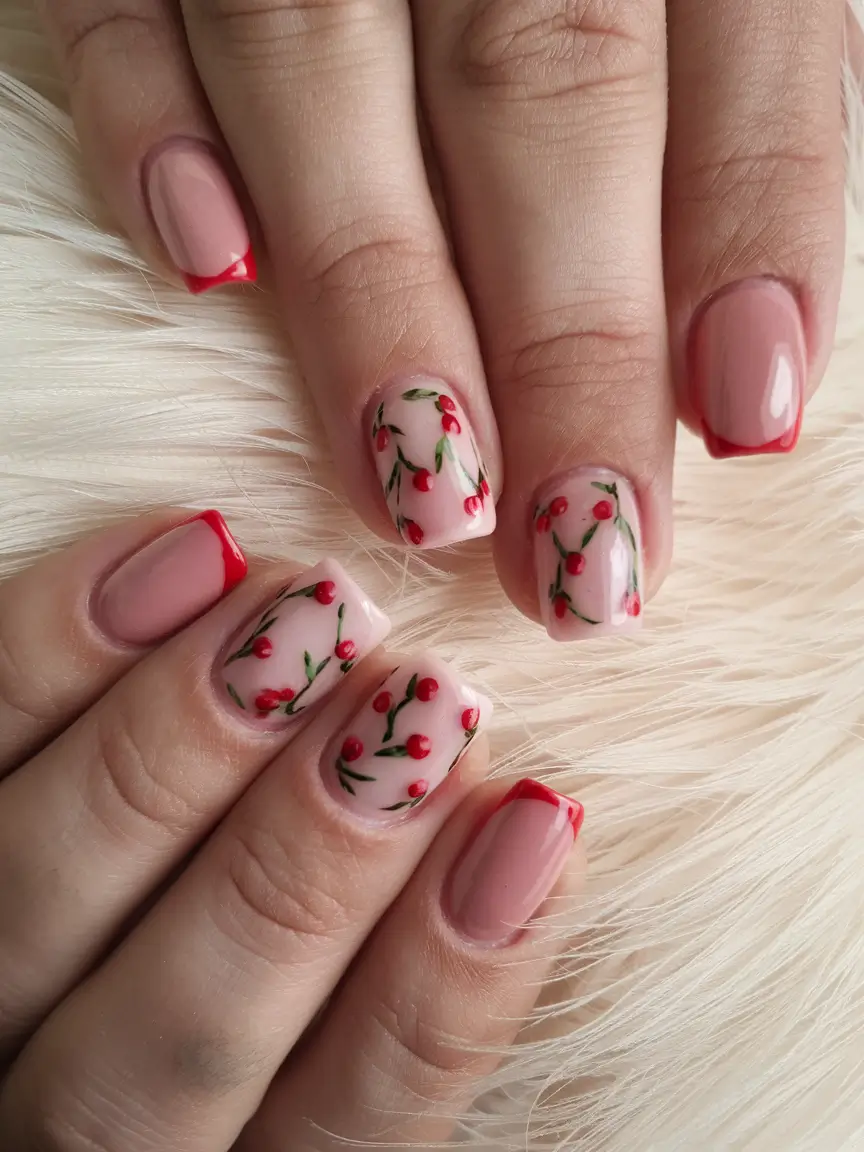 short acrylic nails for summer 2025 vibes Cherry French Picnic