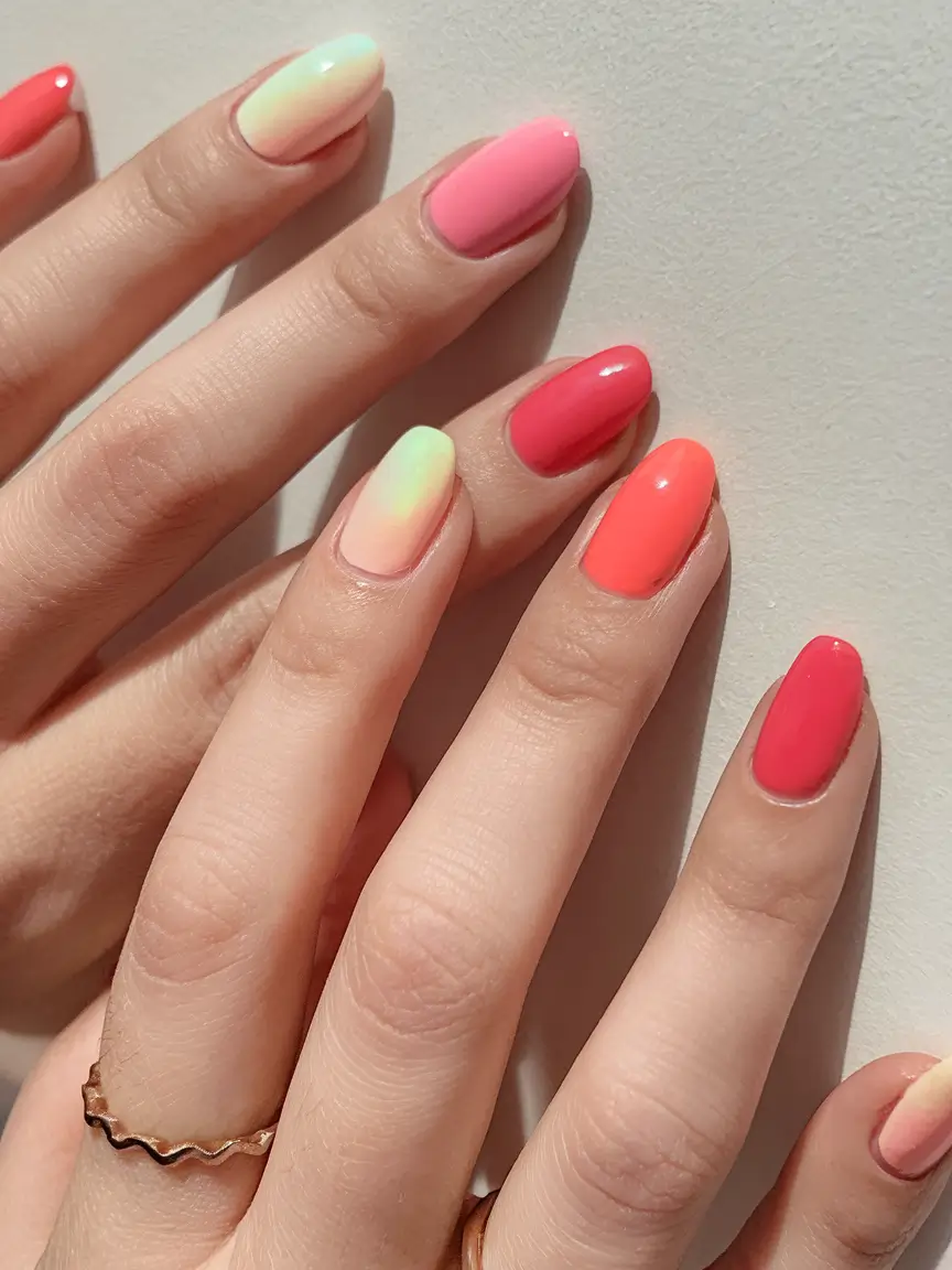 short acrylic nails for summer 2025 vibes Tropical Popsicle Fade