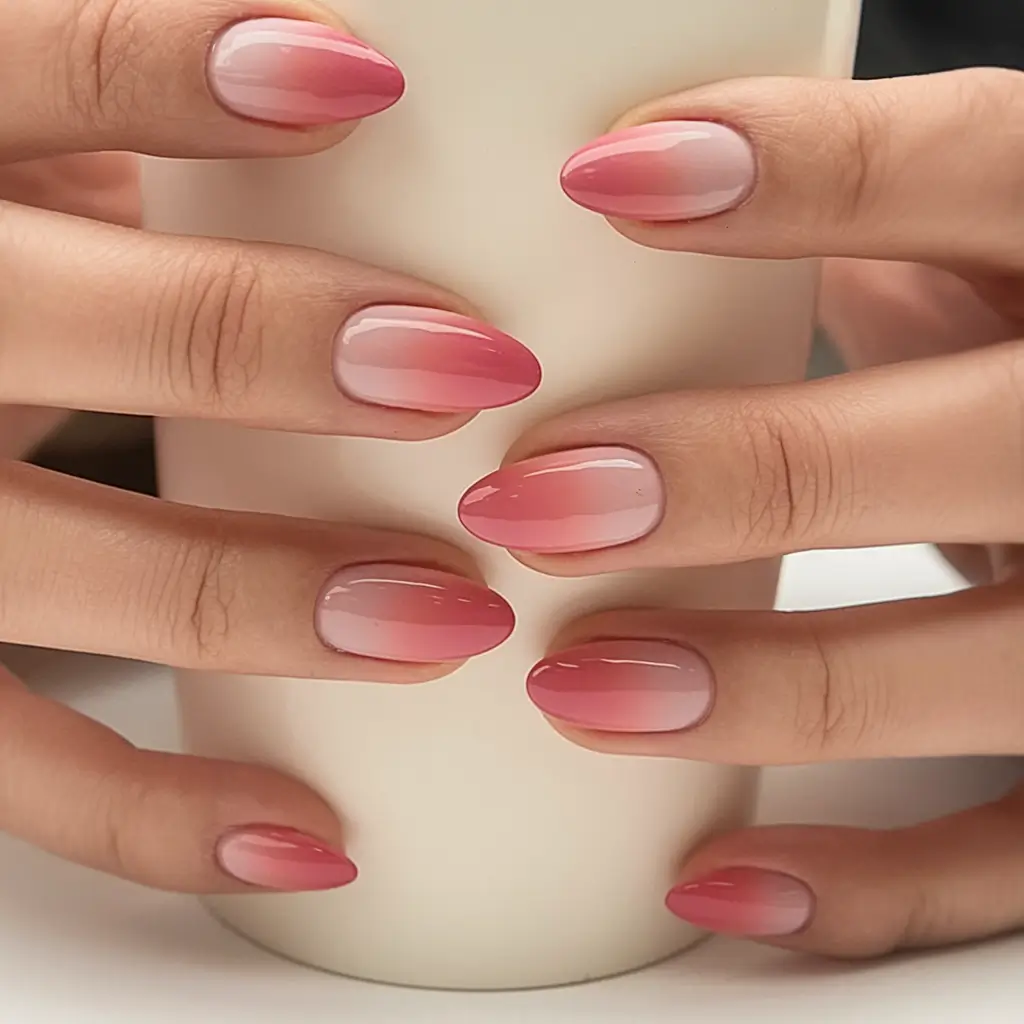 short acrylic nails for summer 2025 vibes Rosy Sunset Ombré