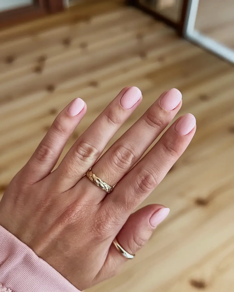 short acrylic nails for summer 2025 vibes Blush Pink with Barely-There Glam