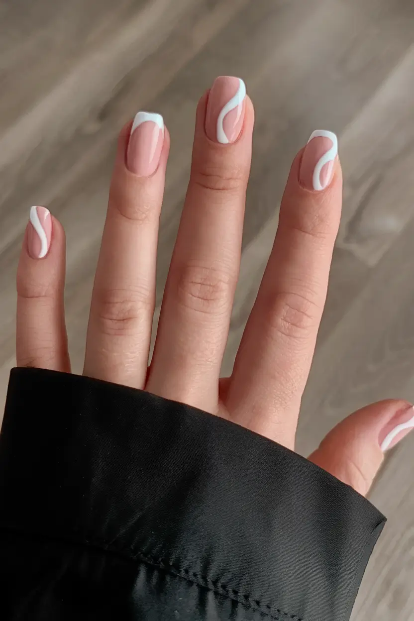 short acrylic nails for summer 2025 vibes White Waves on Pink Sand