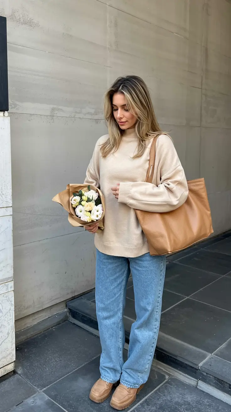 simple casual fall outfits ideas 2025 Creamy Knits & Warm Details