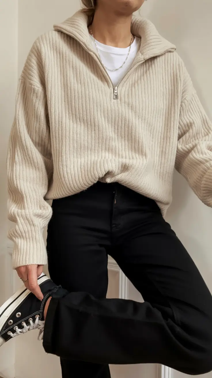 simple casual fall outfits ideas 2025 Zip-Up Neutrals That Feel Like a Hug
