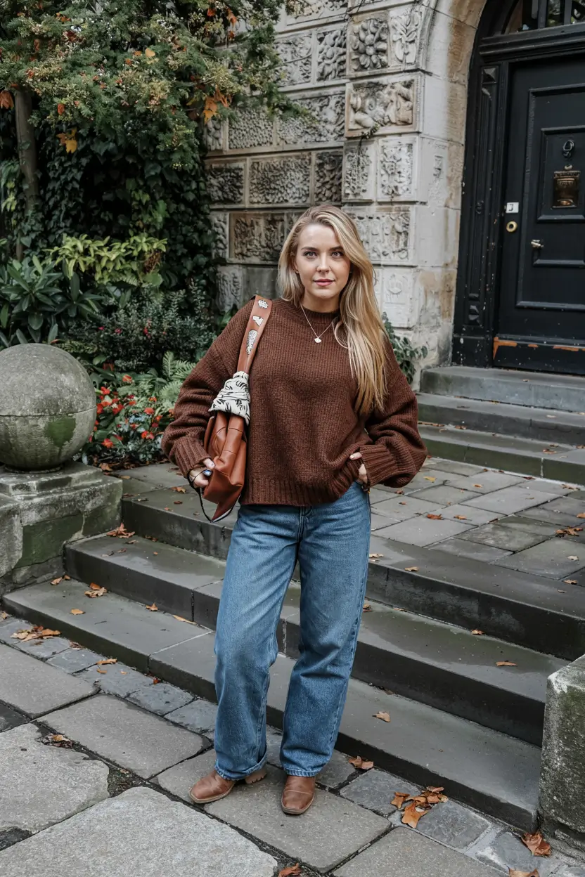 simple casual fall outfits ideas 2025 Rust Tones & Soft Textures for Leaf-Strolling Days