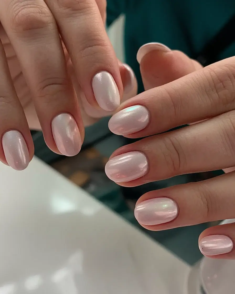 simple summer nail looks for 2025 Pearlescent Glow: The Subtle Summer Shimmer