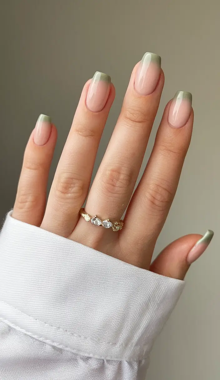 simple summer nail looks for 2025 Sage French Fade: The Soft Summer Neutral