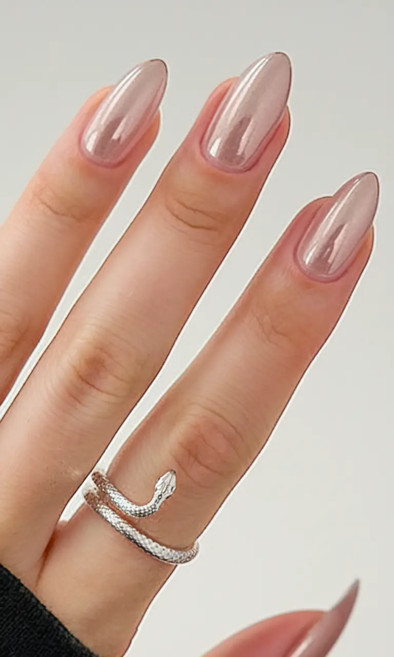 simple summer nail looks for 2025 Chrome Rosé: Metallic Summer Chic