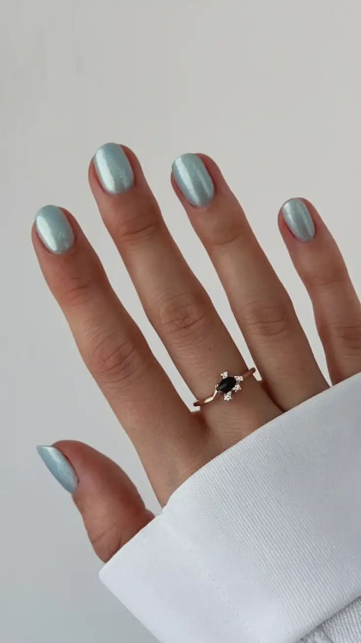 simple summer nail looks for 2025 Chrome Baby Blue: The Cool Girl’s Summer Twist