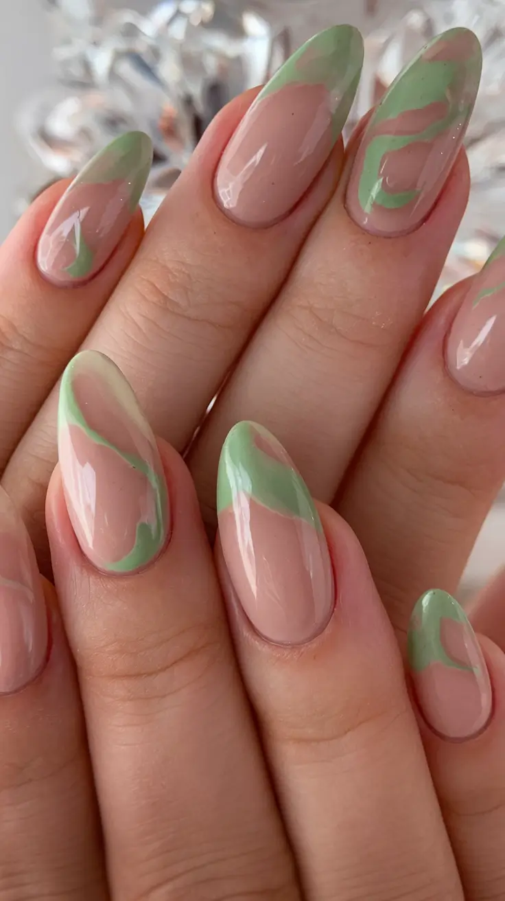 simple summer nail looks for 2025 Mint Marble: Playful Summer Swirls