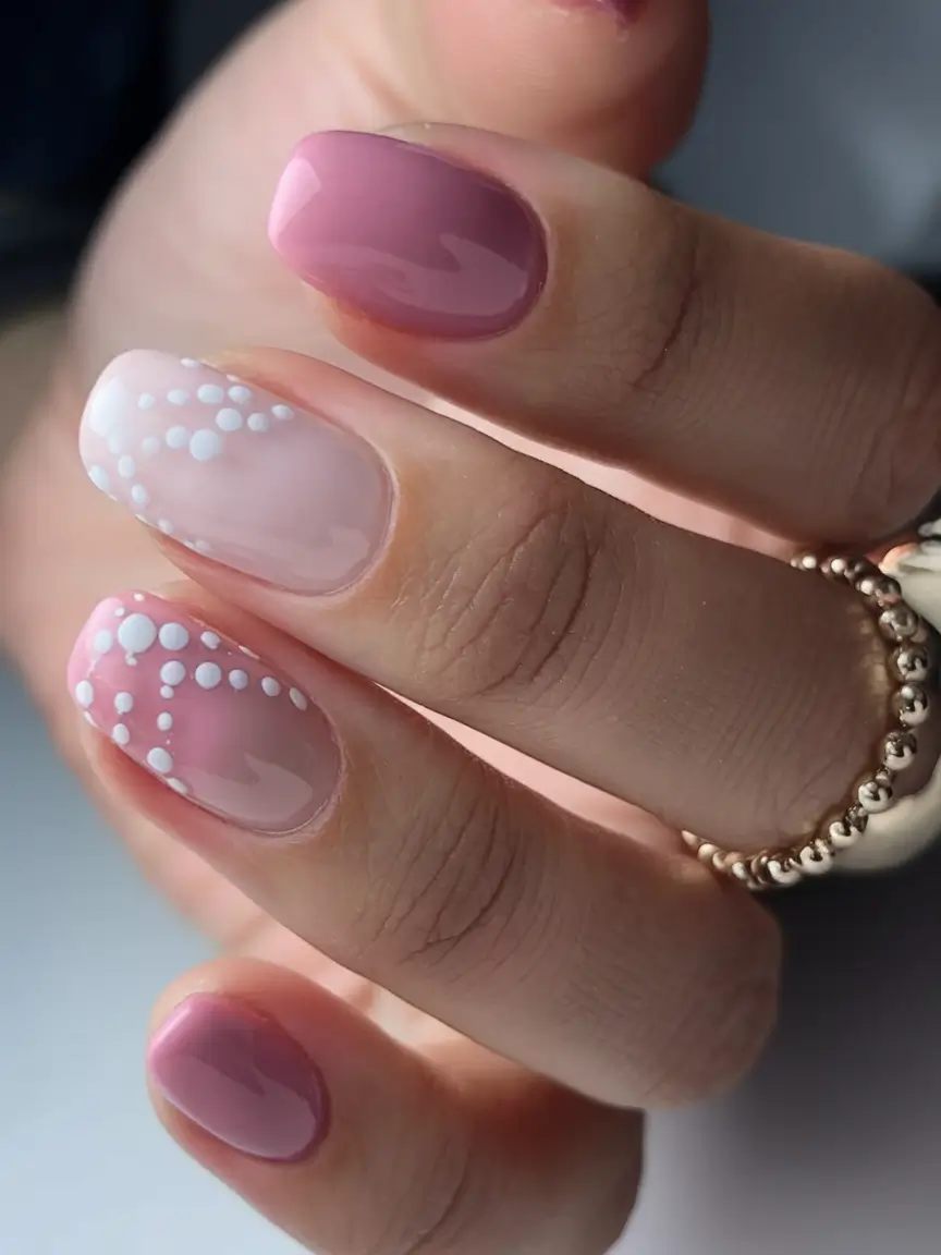 simple summer nail looks for 2025 Pink & White Dot Dance: Flirty Meets Fun