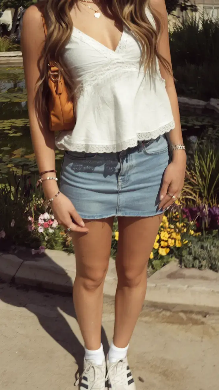 stylish july 2025 outfits to wear all month Denim Mini & Crochet Details for Flirty Weekends