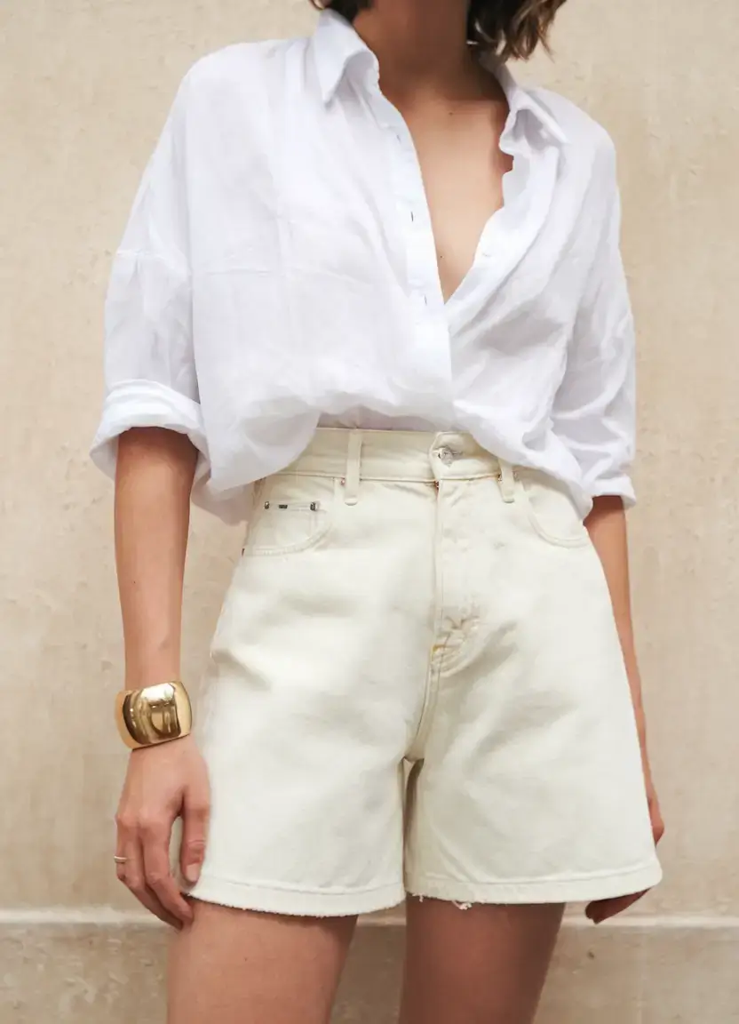stylish july 2025 outfits to wear all month Soft Neutrals & Denim Shorts: Parisian Inspired