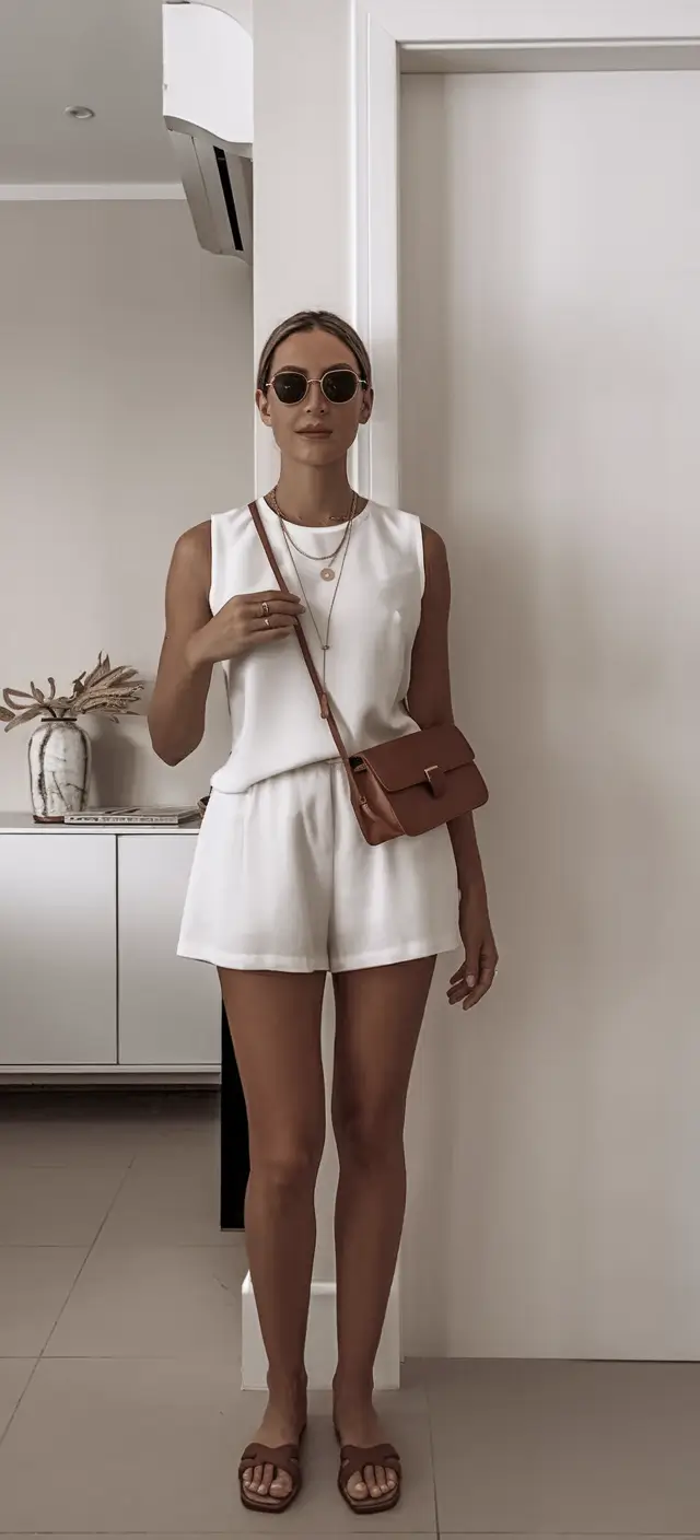 summer to fall transition outfits ideas 2025+Polished All-White Romper with Warm Accents