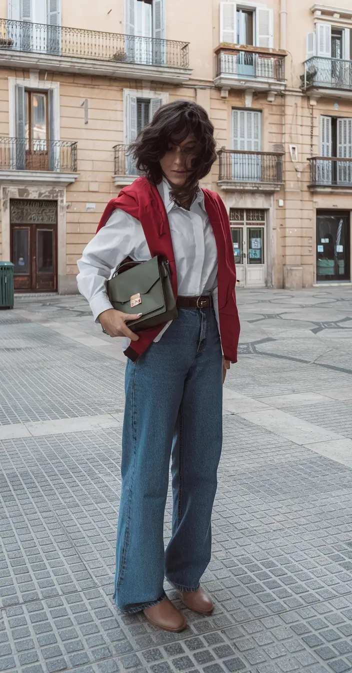 summer to fall transition outfits ideas 2025+Classic Shirt and Denim with a Preppy Twist