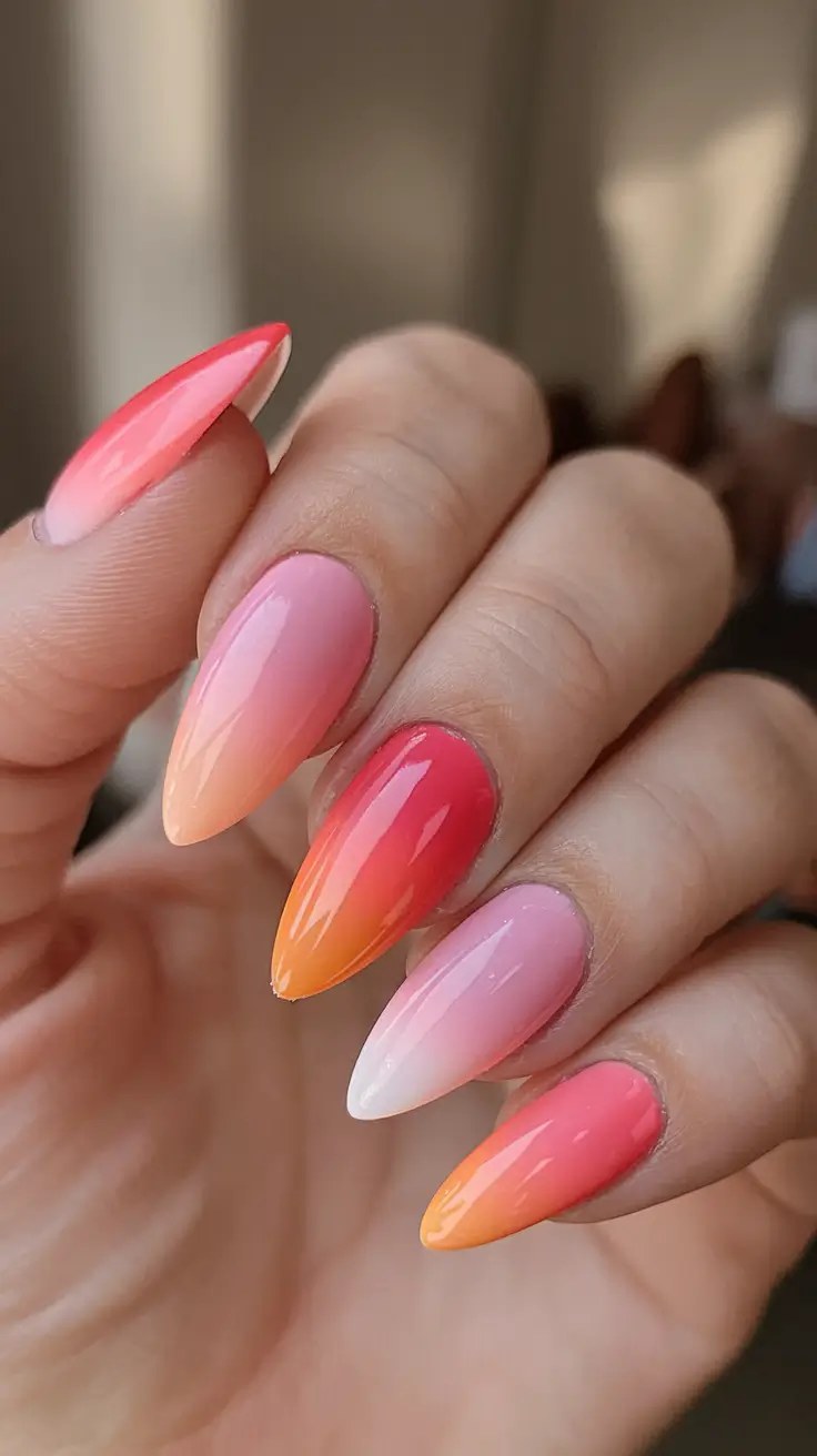 sunset gradient nails to glow in 2025 Peach Sorbet Glow: Elegant Fade with Tropical Warmth