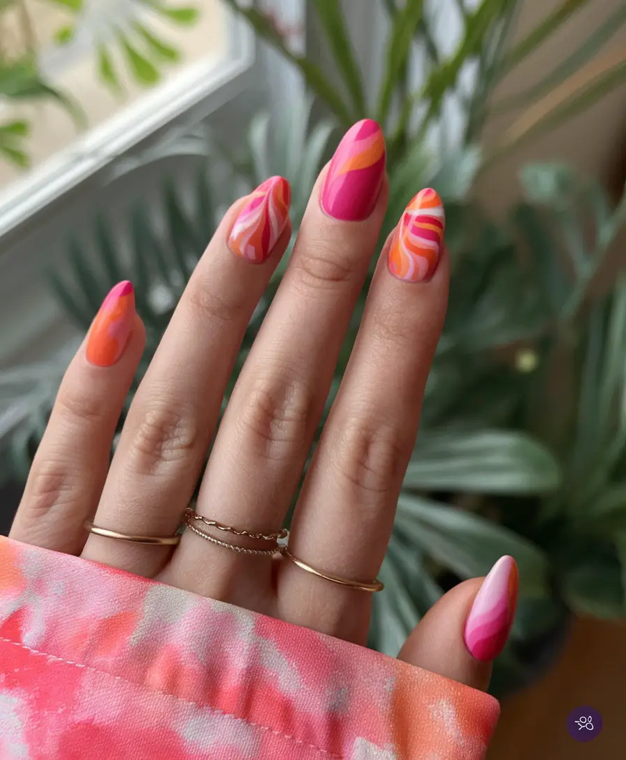 sunset gradient nails to glow in 2025 Retro Lava Swirls: Funky Summer Statement