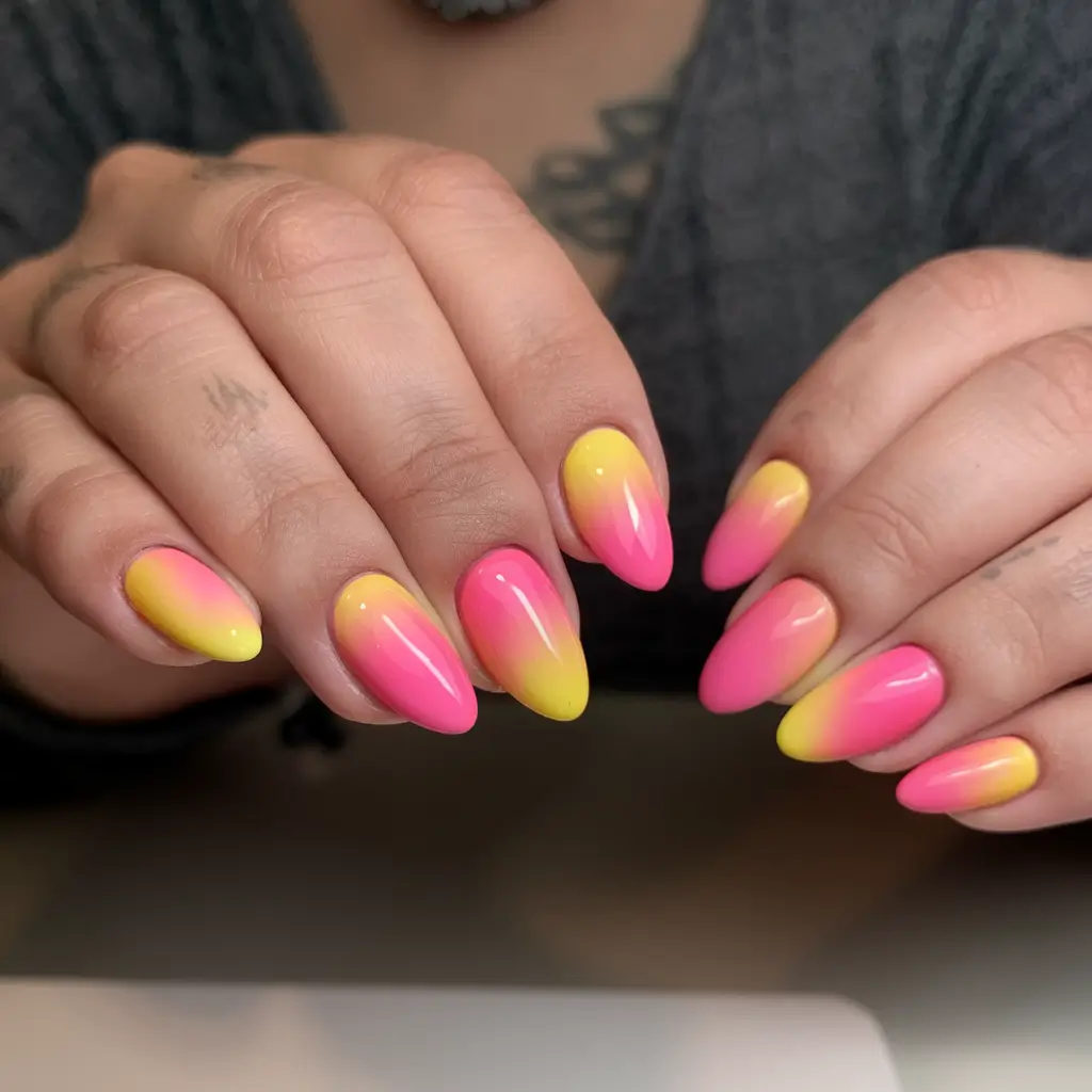 sunset gradient nails to glow in 2025 Candy Lemonade: Bright and Playful Summer Fade