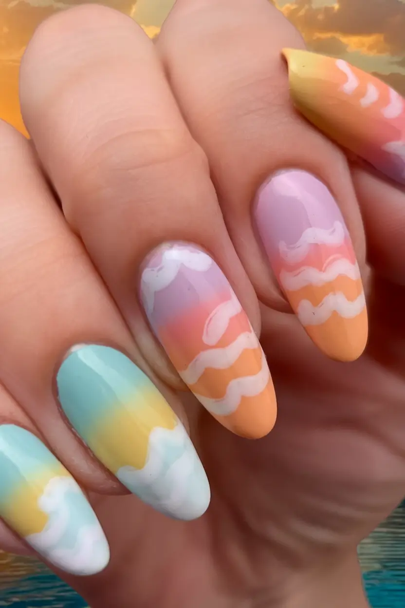 sunset gradient nails to glow in 2025 Pastel Sky Whispers: Soft Sunset Clouds in Motion