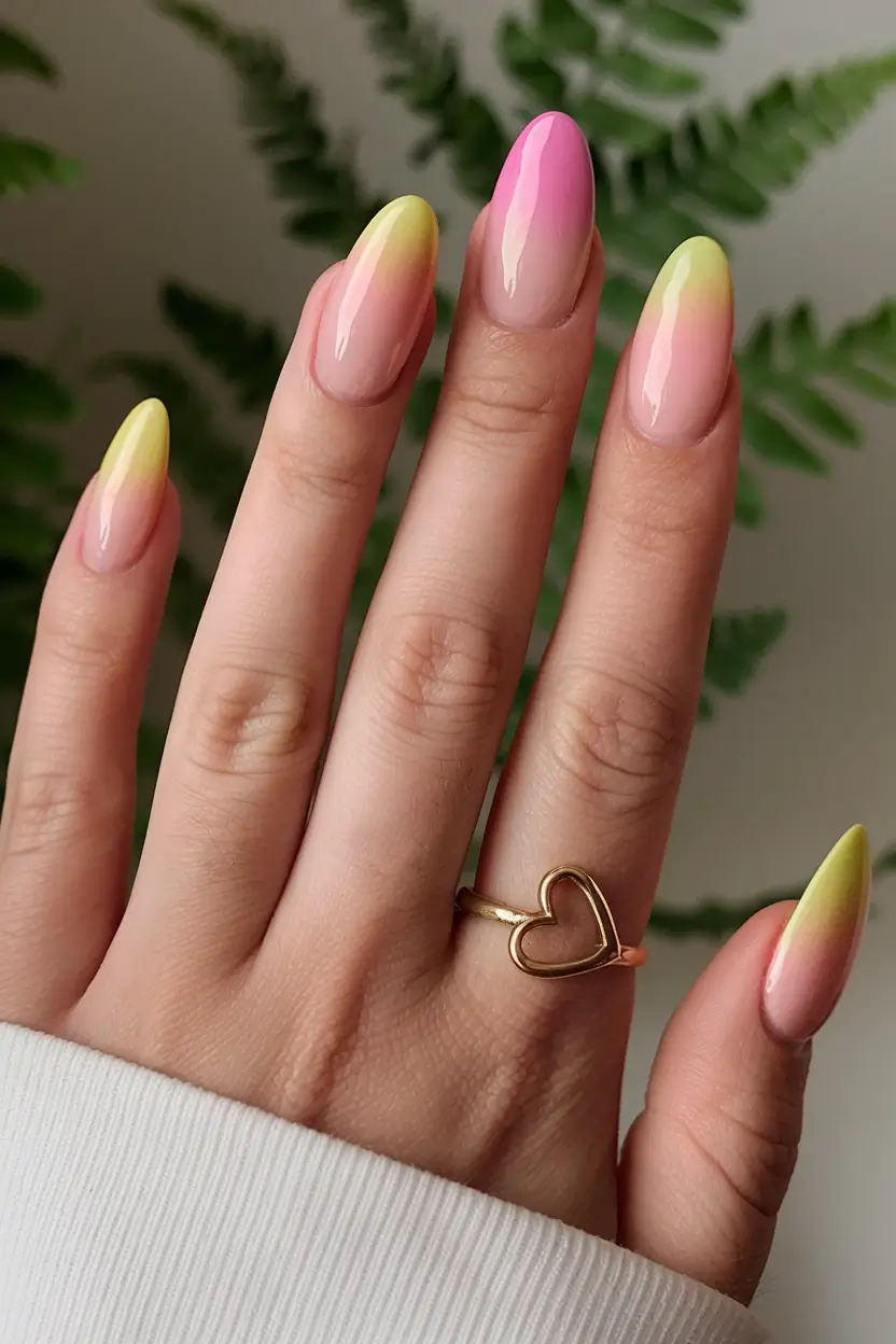 sunset gradient nails to glow in 2025 Fresh Citrus Fade: Blush and Lemon Glow