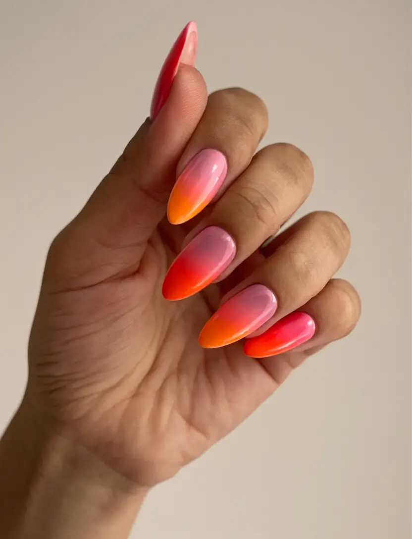sunset gradient nails to glow in 2025 Sunburst Kiss: The Perfect Summer Fade