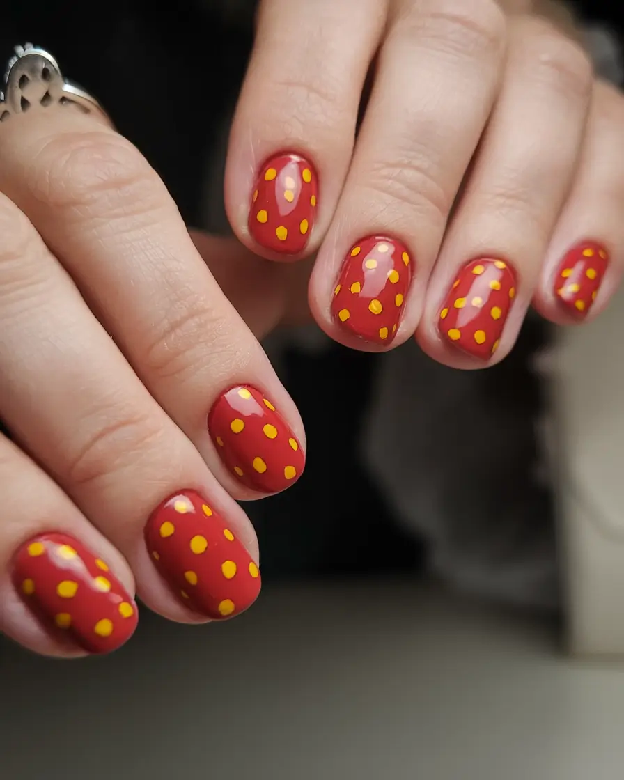 sweet strawberry nails to try in 2025 Golden Dot Strawberry Core