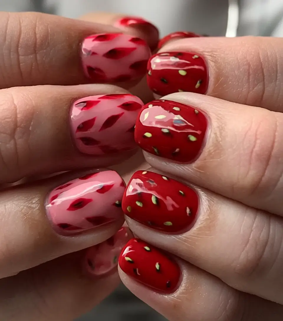 sweet strawberry nails to try in 2025 Juicy Gloss Strawberry Realness