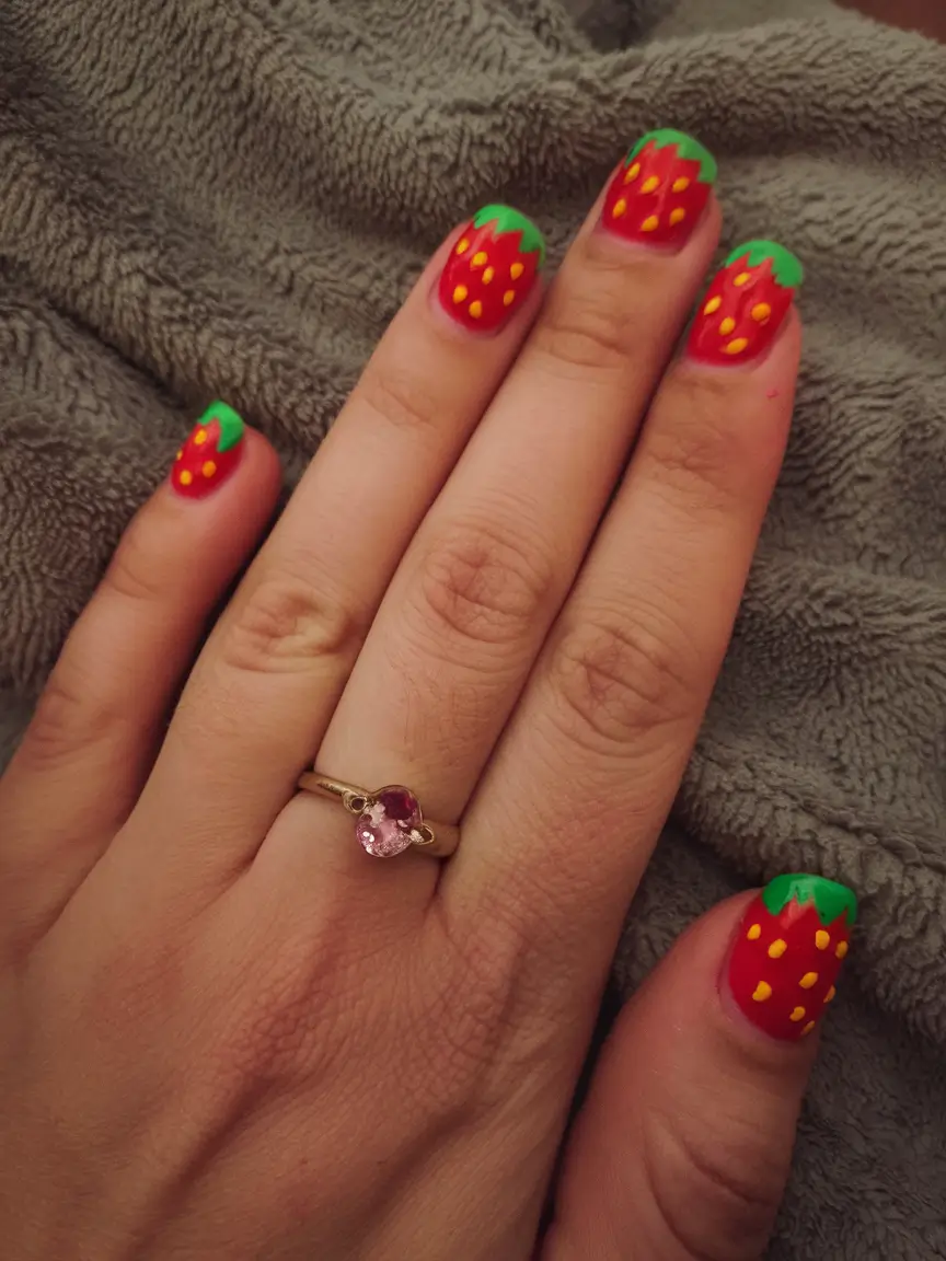 sweet strawberry nails to try in 2025 Bright Berry Punch