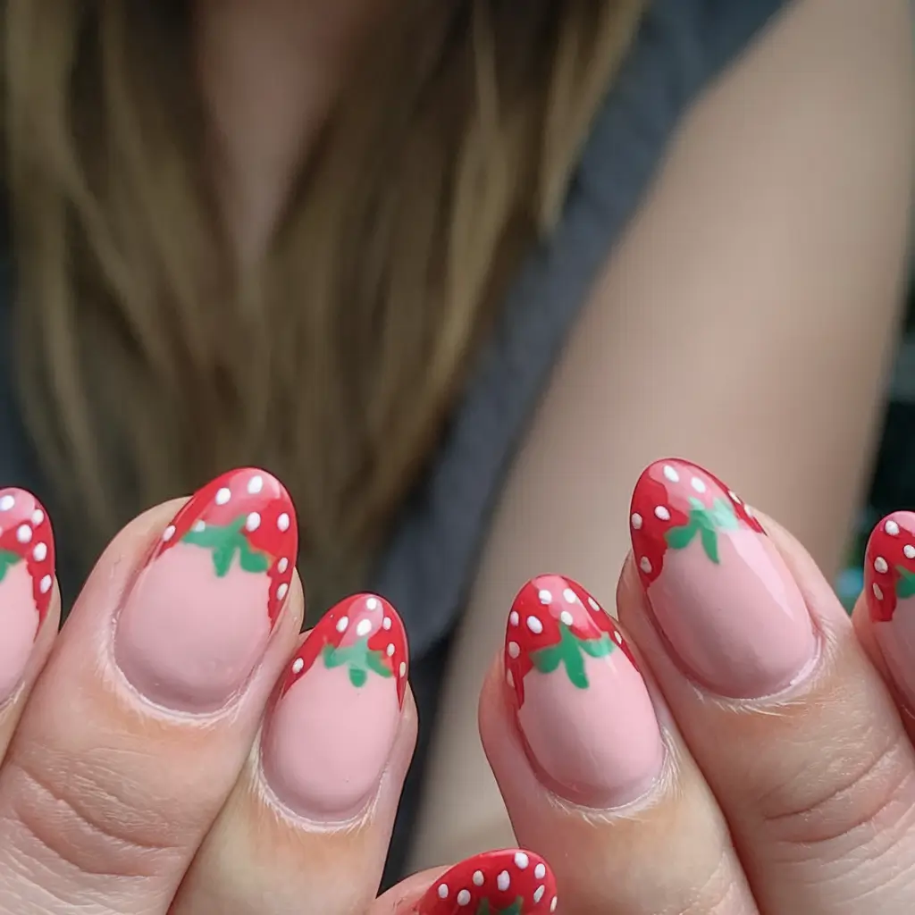 sweet strawberry nails to try in 2025 Strawberry French-Tip Twist
