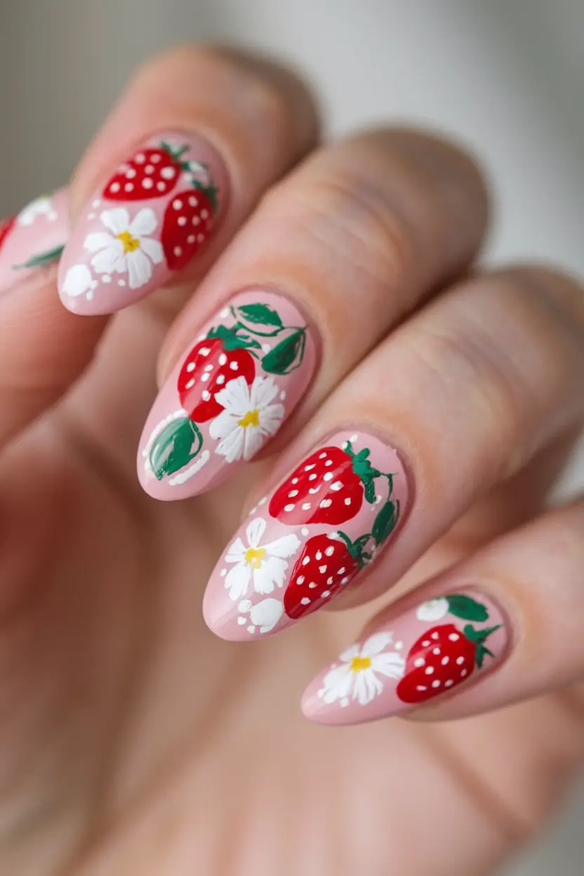 sweet strawberry nails to try in 2025 Strawberry Field Bloom