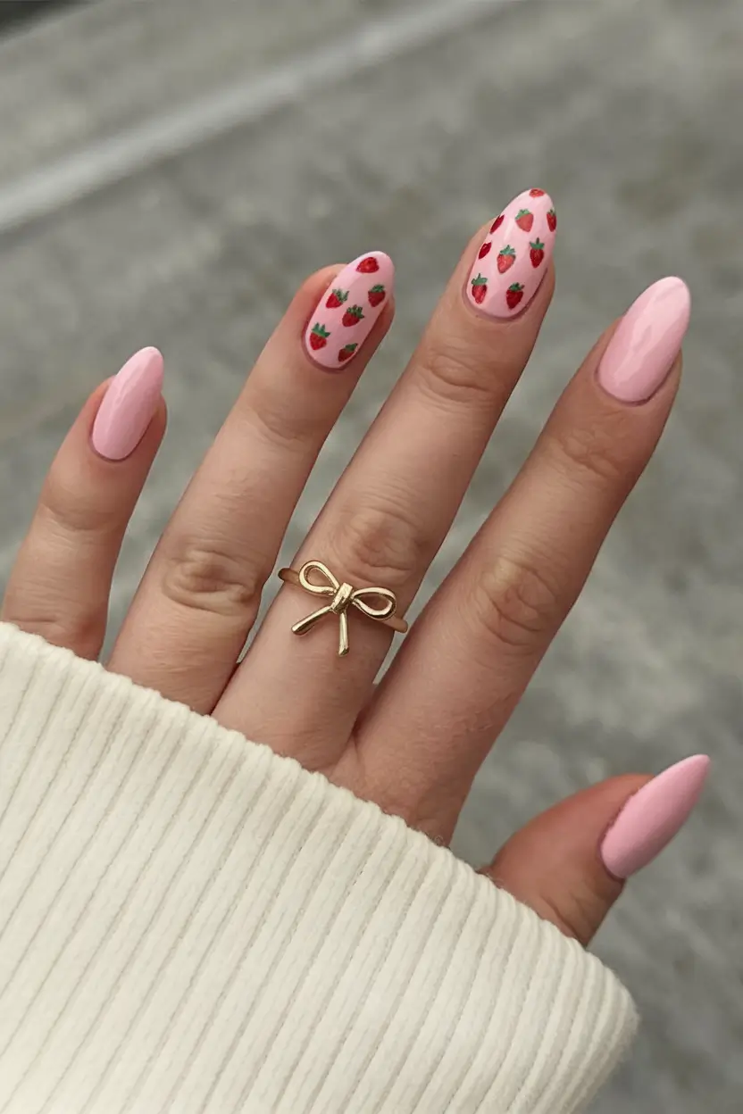 sweet strawberry nails to try in 2025 Mini Strawberry Sprinkle