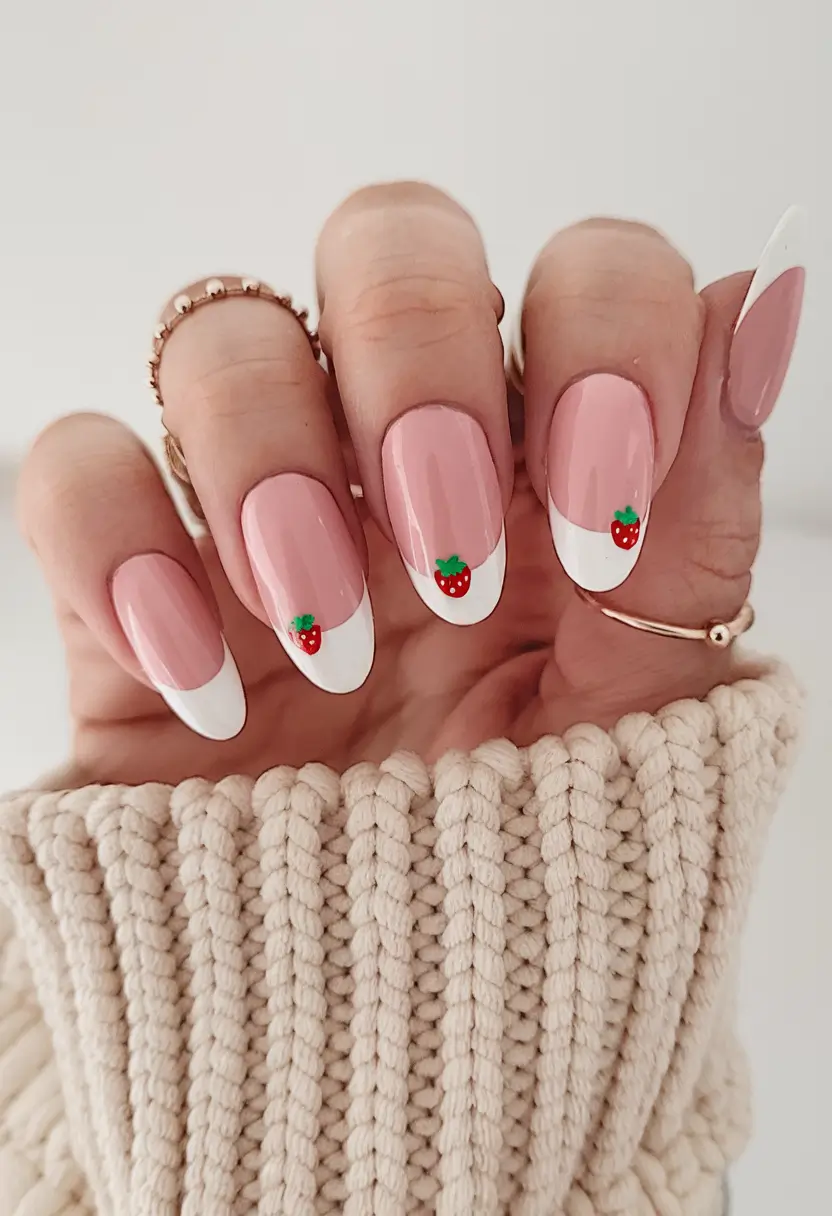 sweet strawberry nails to try in 2025 French Chic with Berry Accents