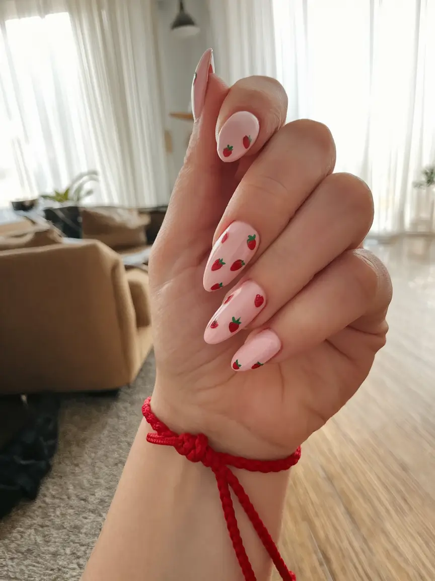 sweet strawberry nails to try in 2025 Tiny Berry Whisper