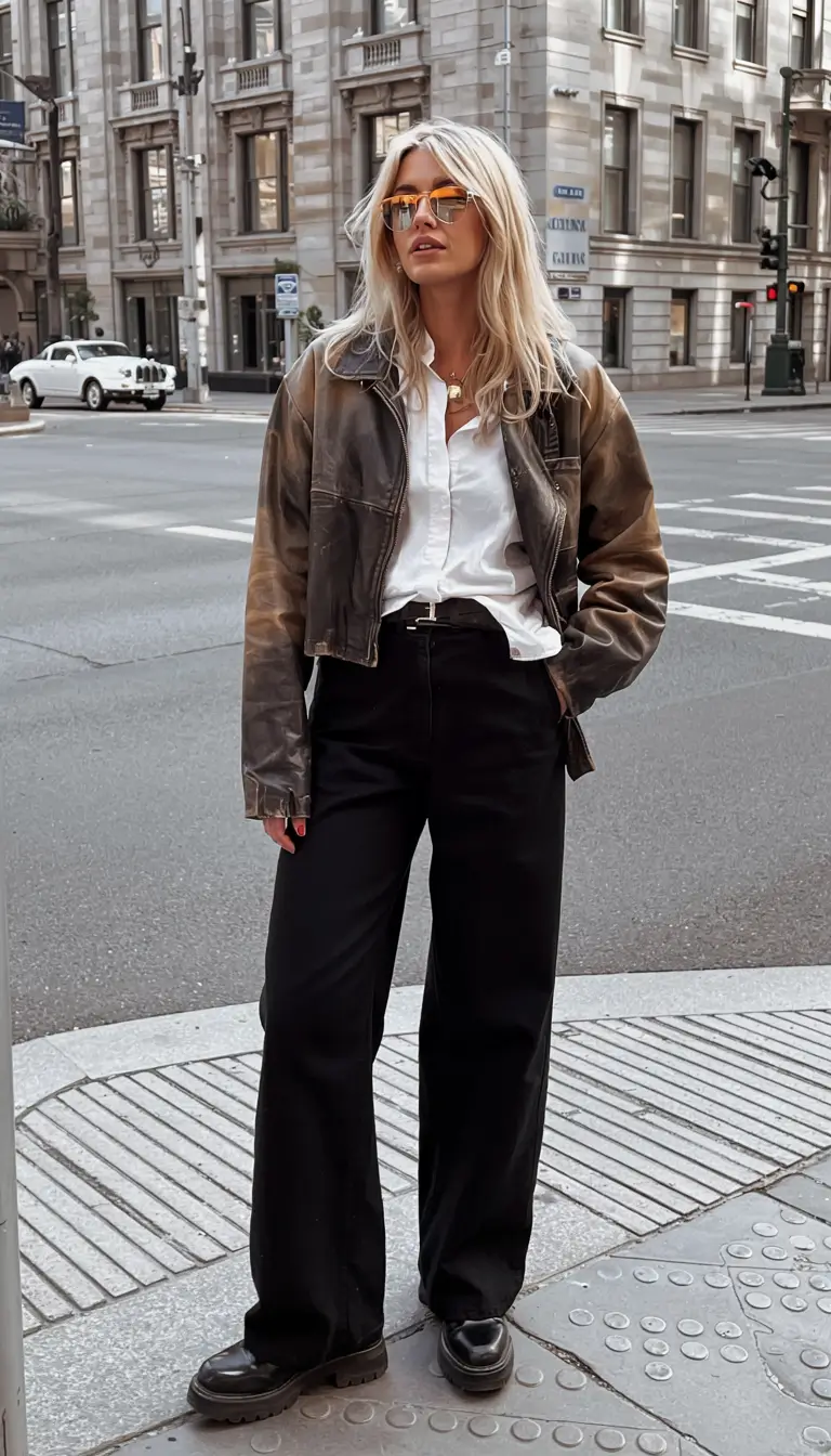 trendy fall outfits ideas 2025 Street Smart in Patina Leather