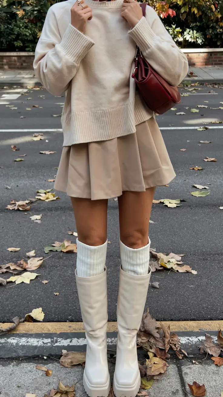 trendy fall outfits ideas 2025 Preppy Chic in Monochrome Neutrals