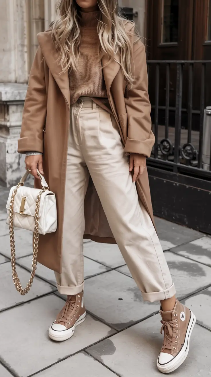 trendy fall outfits ideas 2025 Soft Caramel Casual With a Sneaker Spin