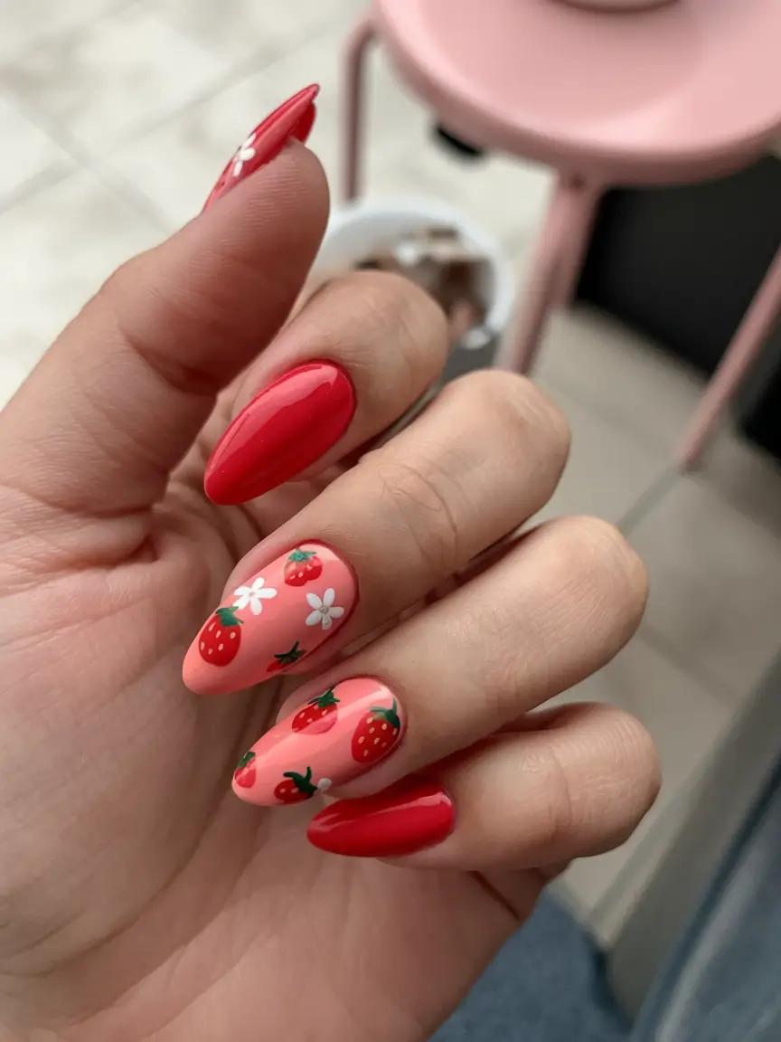 tropical fruit nail ideas for summer 2025 Strawberry Fields Forever