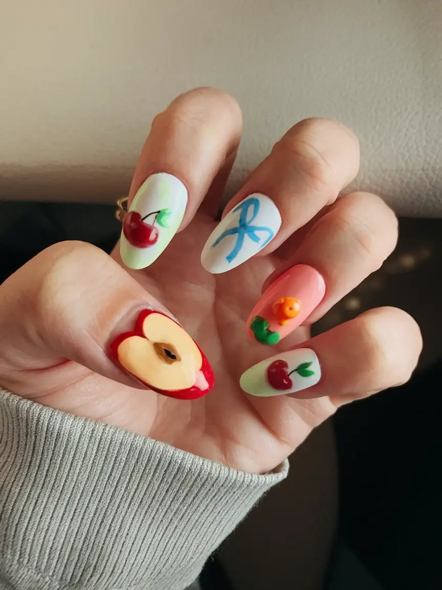 tropical fruit nail ideas for summer 2025 Fruit & Ribbon Playfulness